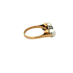 18 kt gold triple ring with natural and brilliant pearls - Joyería Alvear