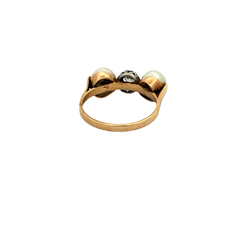 18 kt gold triple ring with natural and brilliant pearls - buy online