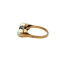 18 kt gold triple ring with natural and brilliant pearls on internet