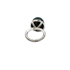 Luxurious 18 kt gold ring with diamonds and natural black pearl 13 mm - buy online