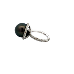 Luxurious 18 kt gold ring with diamonds and natural black pearl 13 mm on internet