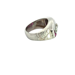 Unique owl ring in platinum 950 rubies and diamonds - buy online