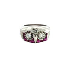 Unique owl ring in platinum 950 rubies and diamonds