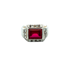Ruby and diamonds 950 platinum unisex ring