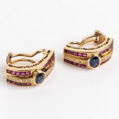 Gold, ruby, sapphire and diamond earrings - buy online