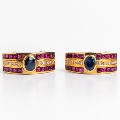 Gold, ruby, sapphire and diamond earrings