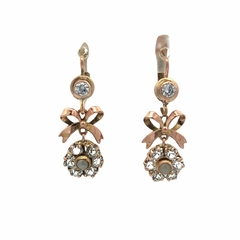 Victorian rosette dangle earrings 18k gold and sapphires