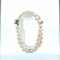 Pulsera brazalete perlas naturales platino esmeraldas y brillantes - comprar online