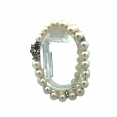 Pulsera brazalete perlas naturales oro 18 kt y brillantes. - comprar online