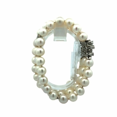18 kt gold and diamond natural pearl bracelet. - Joyería Alvear