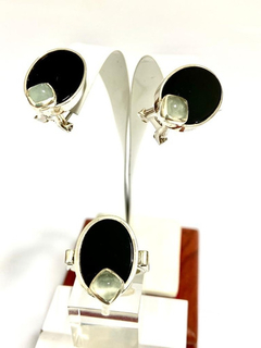 Spectacular set of ladies earrings and ring in 925 silver onyx and agate - Joyería Alvear