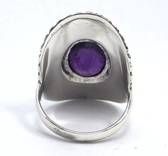 Large ring in 925 silver and natural amethyst cabullon on internet