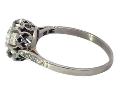 Art deco engagement solitaire ring 950 platinum and diamonds - Joyería Alvear