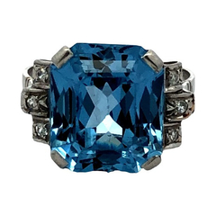 950 platinum aquamarine and diamond ring