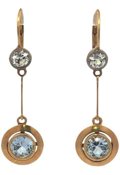 Art Deco 18kt gold and white sapphire pendant earrings