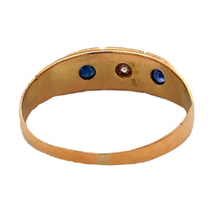 18 kt gold ring - blue sapphires and diamond - Joyería Alvear