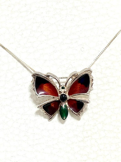 Hermosa Cadena Y Dije Mariposa Plata 925 Y Esmalte.alvear.ar - Joyería Alvear