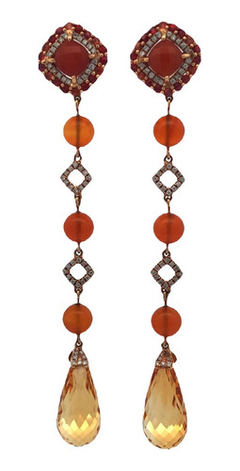 18kt gold pendant hoops with brilliant amber garnets and topazes