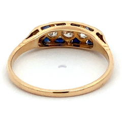Art-deco ring 18 kt gold - blue and brilliant sapphires - Joyería Alvear