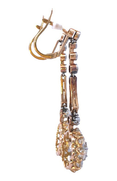Exclusive Edwardian rosette 18 kt gold and diamond pendant earrings - Joyería Alvear
