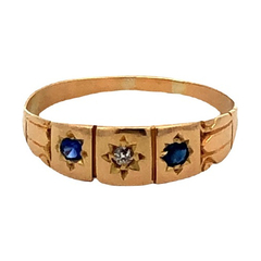 18 kt gold ring - blue sapphires and diamond