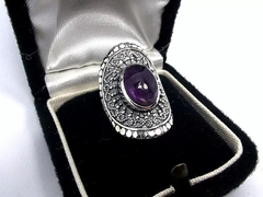 Large ring in 925 silver and natural amethyst cabullon - buy online