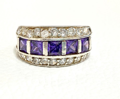 Original 925 silver ring with amethysts and white sapphires