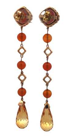 18kt gold pendant hoops with brilliant amber garnets and topazes - Joyería Alvear