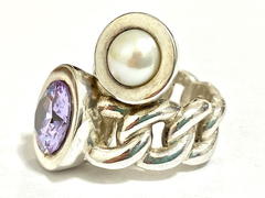 Exceptional Italian lady ring, 925 silver, pearl and amethyst - Joyería Alvear