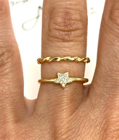 Beautiful double ring 925 silver 18 carat gold white sapphires - Joyería Alvear