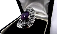 Large ring in 925 silver and natural amethyst cabullon - buy online