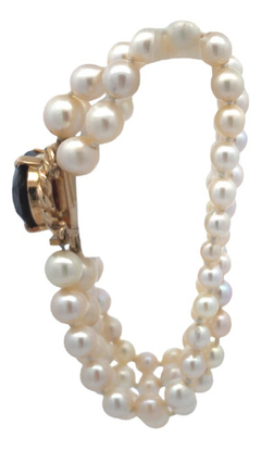 Large 18 kt gold and garnet natural pearl cuff bracelet on internet