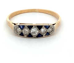 Art-deco ring 18 kt gold - blue and brilliant sapphires