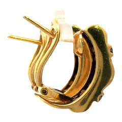 Modern 18 kt gold hoops with natural and brilliant emeralds - Joyería Alvear