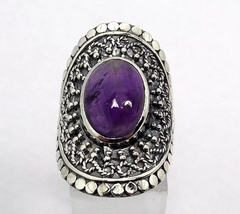 Large ring in 925 silver and natural amethyst cabullon - Joyería Alvear