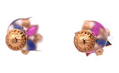 Aros Flor De Oro 18 Kt Y Rubies Zafiros Azules Y Zafiros Bl - Joyería Alvear