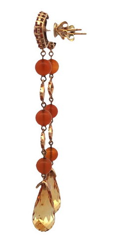 18kt gold pendant hoops with brilliant amber garnets and topazes on internet