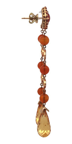 18kt gold pendant hoops with brilliant amber garnets and topazes - buy online