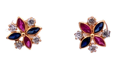 18kt gold flower earrings with rubies, blue sapphires and white sapphires