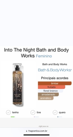 Into the night - body splash- bath and body works - comprar online