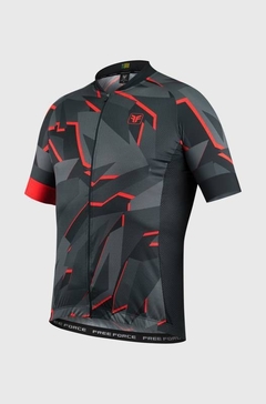 Camisa de Ciclismo Free Force Sport Cracked Preto com Vermelho