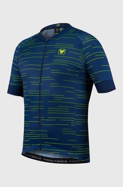 Camisa para Ciclismo Free Force Sport Row Azul com Amarelo