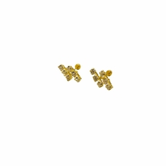 Aretes Broquel 6 Zirconias Blancas Oro 10K