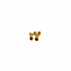 Arete Broquel Zirconia Roja/Blanca Oro 10K