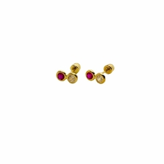 Arete Broquel Zirconia Roja/Blanca Oro 10K - comprar en línea