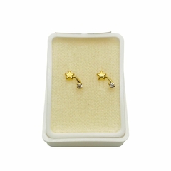 Aretes Broquel Estrella con Zirconia (cometa) Oro 10K - Perfumería y Regalos Guedale