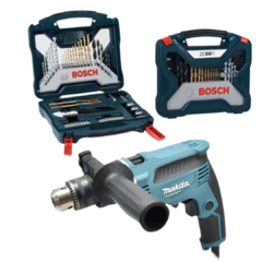 TALADRO PERCUTOR 16MM MAKITA M0801B 500W 220V + JUEGO SET KIT MECHAS PUNTAS BOSCH 50 PZAS