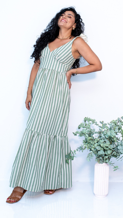 Vestido listrado em linho - Camila Butique