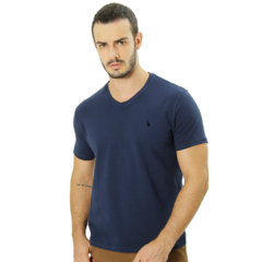 CAMISETA BÁSICA COTTON GOLA V MARINHO