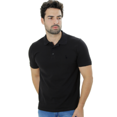 CAMISA POLO PIQUET PIMA COM ELASTANO LISA PRETA